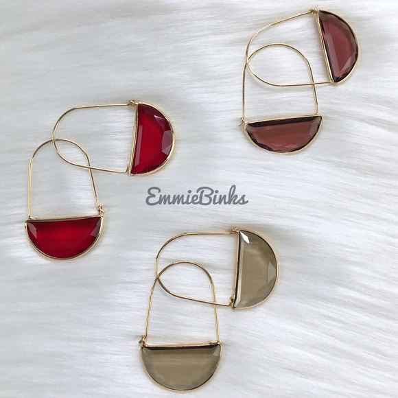 ✨3for$38 New Red Anthro Glass Crescent Hoop Earrings -Glass Dangle Earring Hoops - Picture 2 of 16
